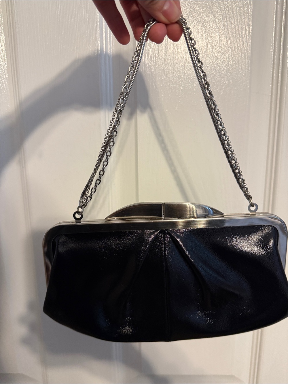 HOBO Black Clutch with Silver Frame and Chain - Picture 3 of 4